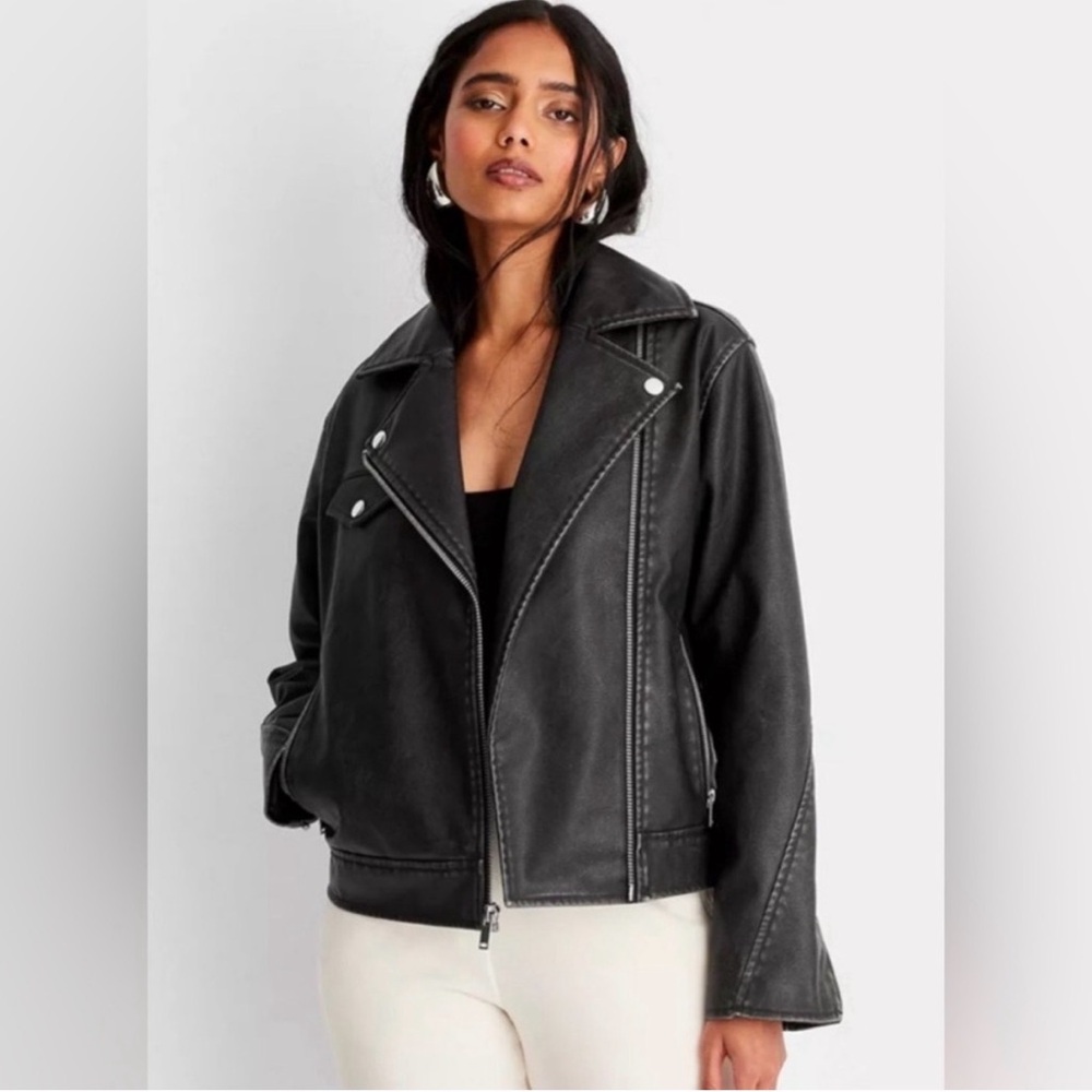 Universal Thread Black Faux Leather Moto Jacket